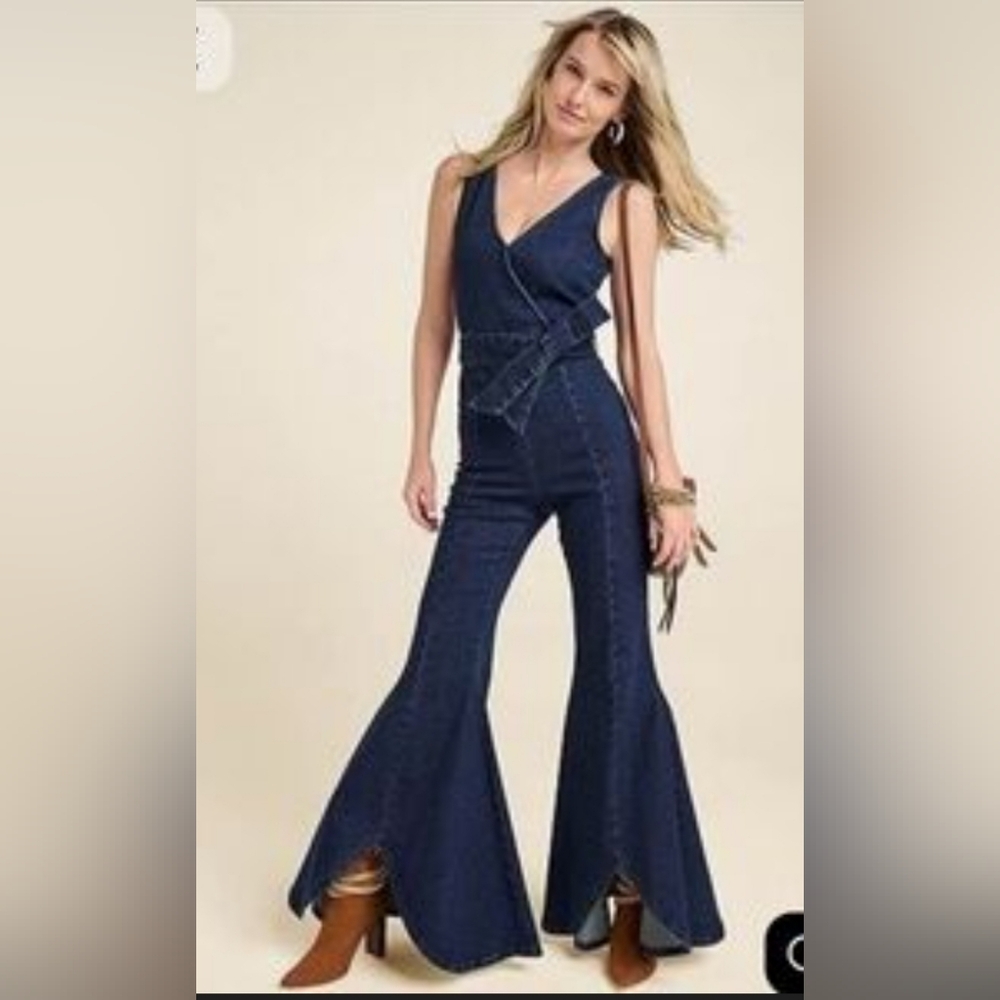 VENUS Dark Denim Flared Jumpsuit